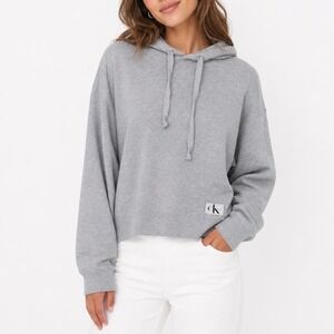Calvin Klein Jeans Hoodie Womens Large Heather Gray Cotton Long Sleeve Pullover